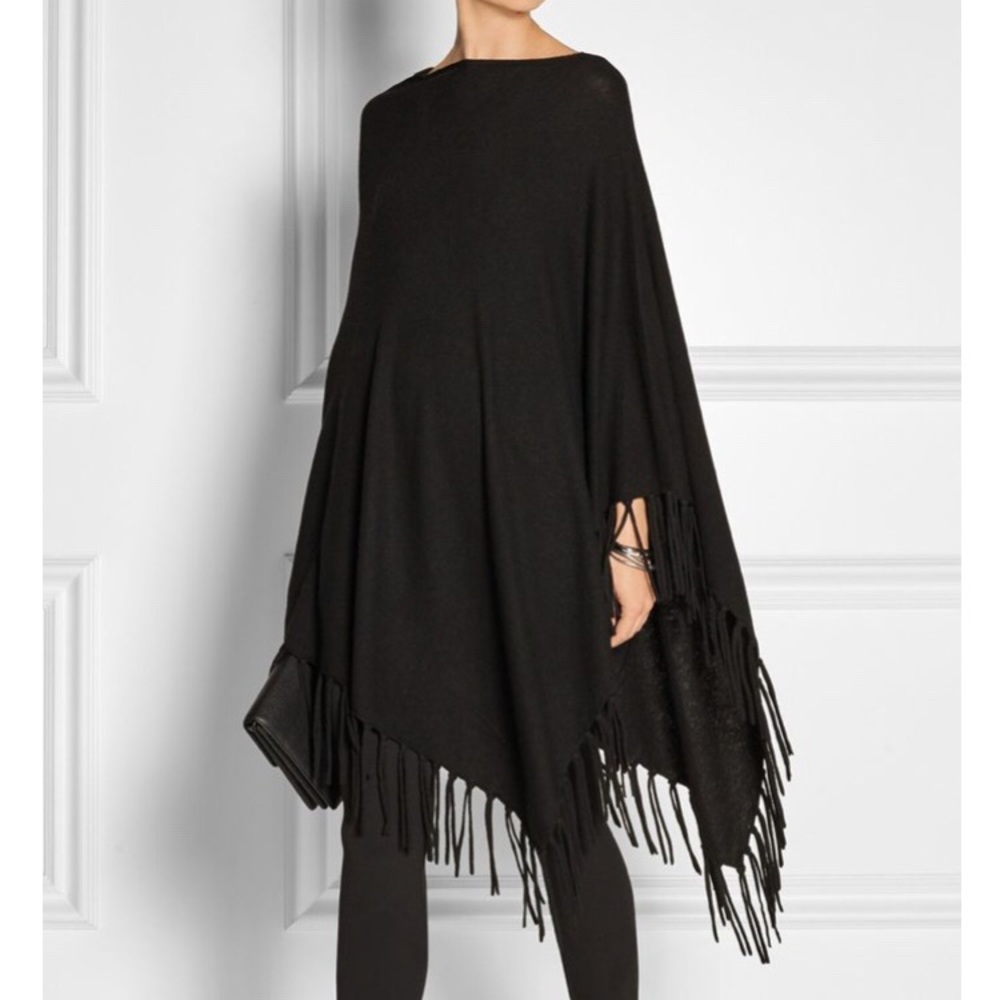 Black poncho with fringe